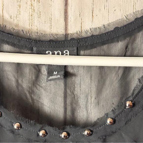 A.N.A Womens Black Sleeveless Fringe Blouse With Gold Tone Jewel Beads  Size M - Picture 3 of 4